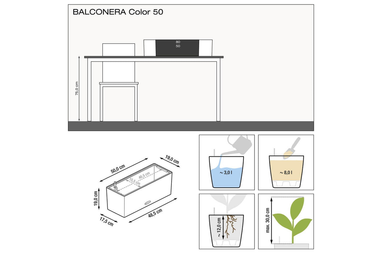 Balconera Balkonkasten mit Bewässerungssystem 50 cm