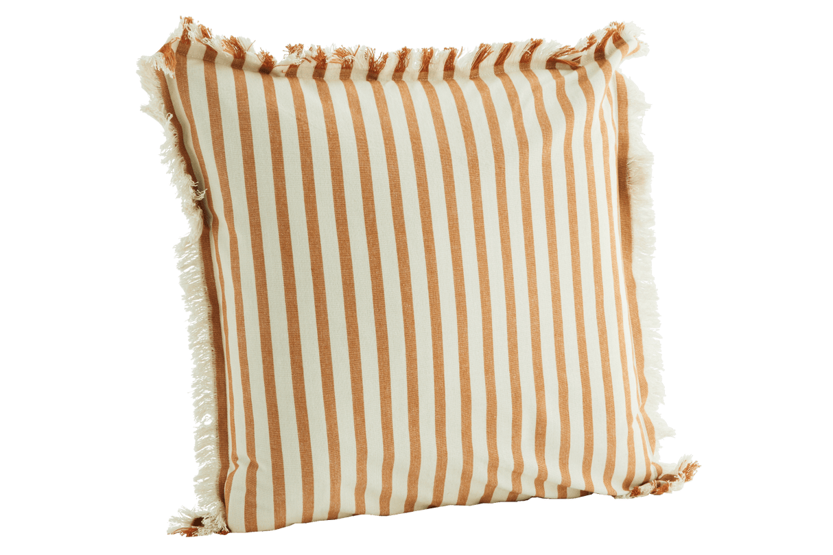 Gestreiftes Kissenbezug mit Fransen, honey 50 x 50 cm