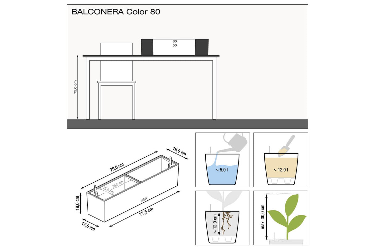 Balconera balkonkasten mit Bewässerungssystem 80 cm